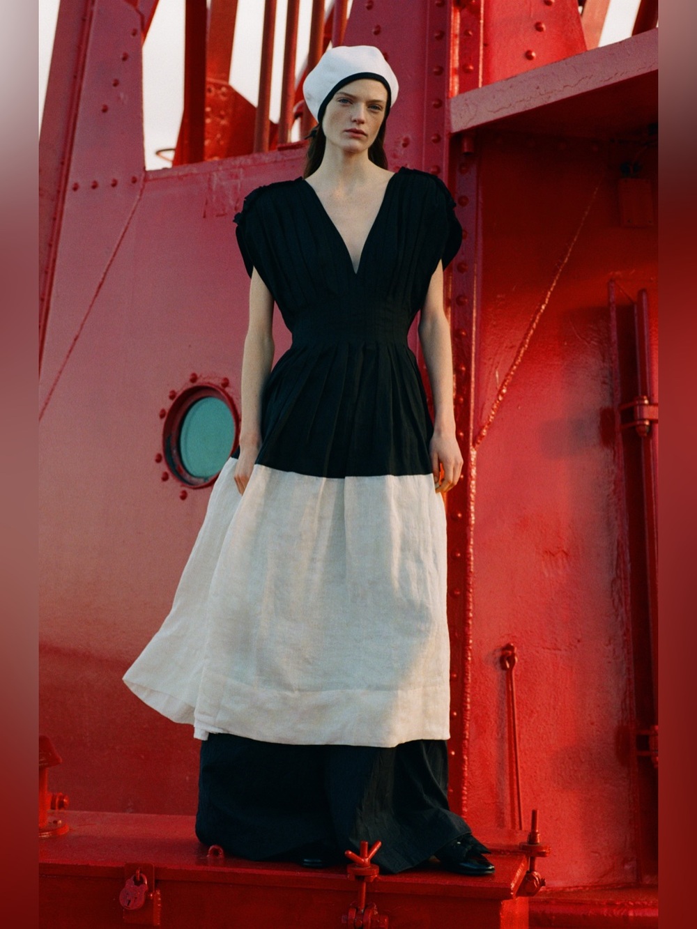 NWT Sea New York NY Nicola Two-tone Pintucked Ramie Midi Dress
